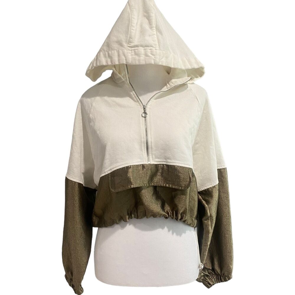 Zara Women Shiny Metallic Pullover Streetwear Color block Cropped Hoodie M